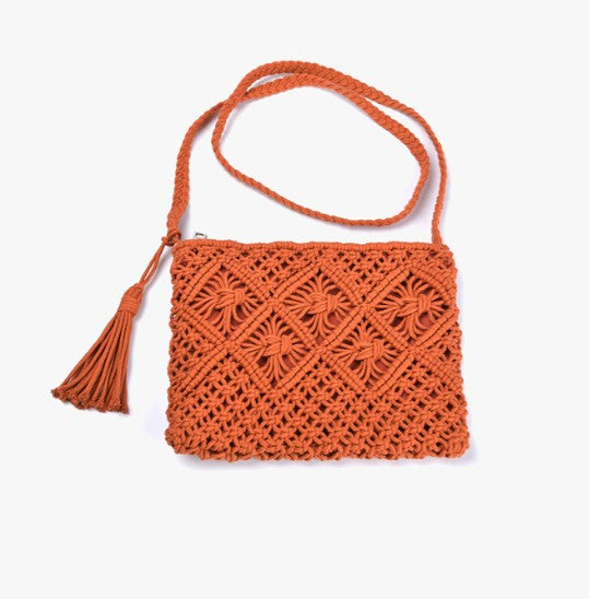 Jen & Co Val Macrame Crossbody in Rust