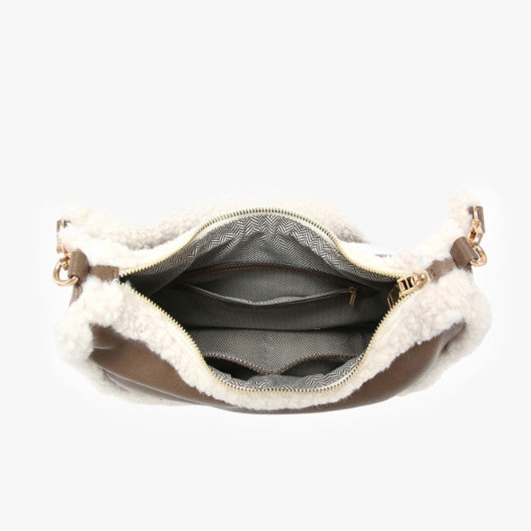 Jen & Co Reece Sherpa Trim Satchel inside view